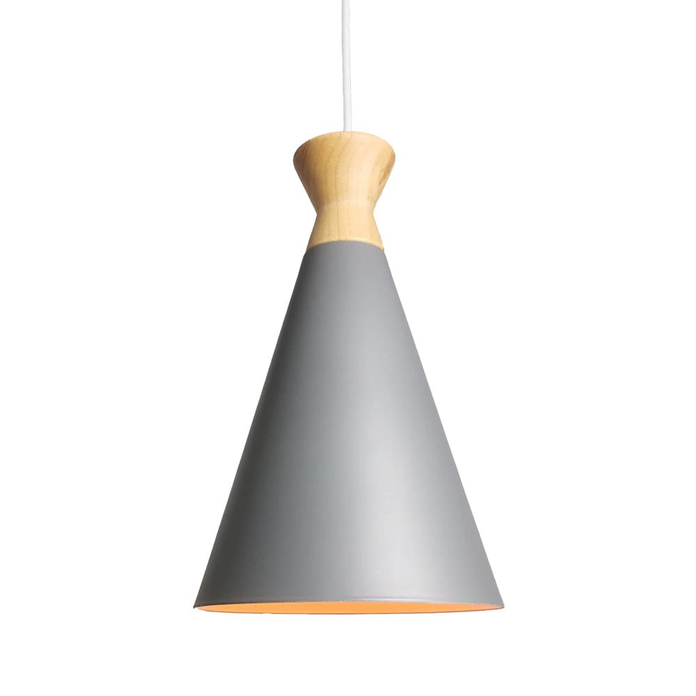 Jadssox Nordic Wood Pattern Pendant Light Metal Cone Drop Ceiling Lamp, Single Hanging Lighting Fixtures E27 Mini Chandeliers for Dining Room Kitchen Island Bedroom Cafe Bar Loft