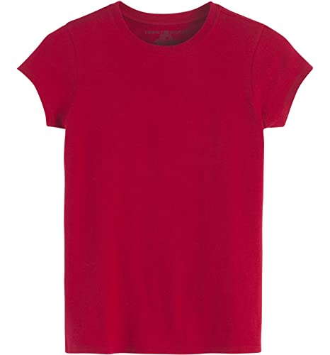 Tommy Hilfiger Fem Fit Short Sleeve Everyday Tee, Kids School Uniform Clothes For Little & Big Girls, Falls To Hip, Fitted At Waist And Sleeves, Machine Washable - Red, Size S7 #TOP19