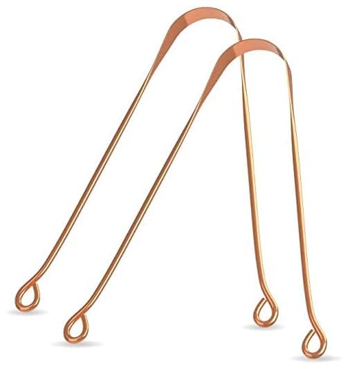 Generic 100% Natural Copper Tongue Cleaner Ayurvedic Tongue Scraper for Adults & Kids Easy to Use Metal Tongue Cleaning Tools Reduce Bad Breath Oral Care - 2 Pieces