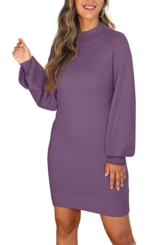 Image of GRECERELLE 2026 Womens Fall Winter Mock Neck Mini Pullover Sweater Dress | Long Sleeve Ribbed Knit Bodycon Fit for Parties Date Holidays Daily(XS-2XL)