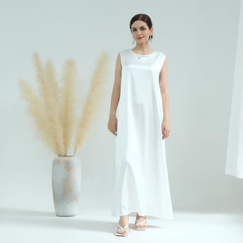 Image of SYANKANGXIAO Ramadan Afrian Inner Under Dress for Women Dubai Abaya Turkey Muslim Sleeveless Long Slip Dress