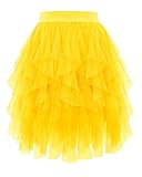 Kingfancy Tulle Skirts for Women Short Fairy Skirt Tutu A-Line Mesh Layered Summer Skirts Yellow XL