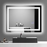 LED Badspiegel 50x70cm, Badezimmerspiegel mit Beleuchtung Dimmbar, Wandspiegel mit Touch-Schalter, IP65 Anti-Beschlag, Memory Funktion, Kaltweißes Licht 6500K, LED Spiegel für Badezimmer