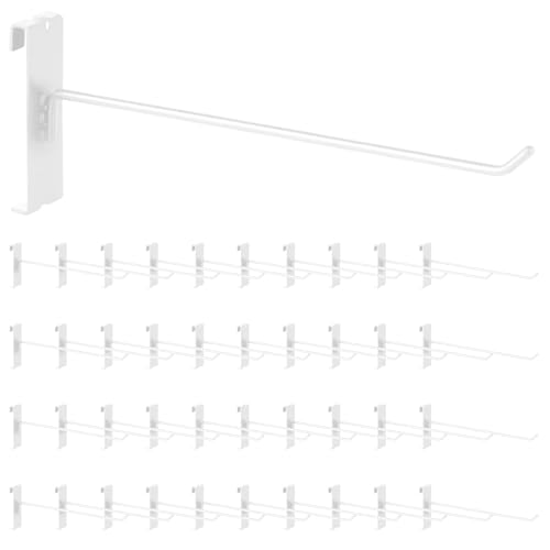 Yauhar 40Pcs 10 Gridwall Display Hooks Assortment Set, White Metal Grid Wall Panel Hanging Display Hook for Garage Shop Retail Storage, Wire Diameter 5mm// 0.2”