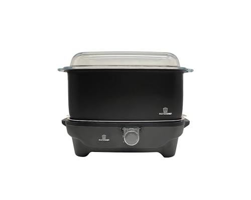 MisterChef 9Qt 8.5L Slow Cooker for Large Families 8.5L Extra Capacity Removable Pot 3 Heat Settings (Low/High/Warm) Cool-Touch Handles & Glass Lid Dishwasher Safe Easy Clean - Black