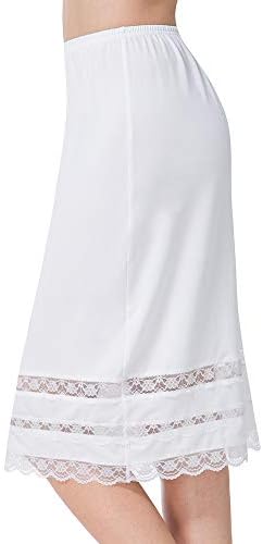 Subuteay Skirt Slip for Women Half Slip Dress Extender Midi Underskirt Floral Lace Knee Length Smooth Skirt