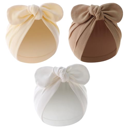 Image of Jastore Newborn Baby Bowknot Turban Hat Infant Toddler Hospital Hat Cotton Head Wrap Beanie Cap