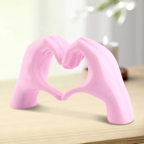 Estatua moderna Heart Hands de resina color rosa miniatura 4
