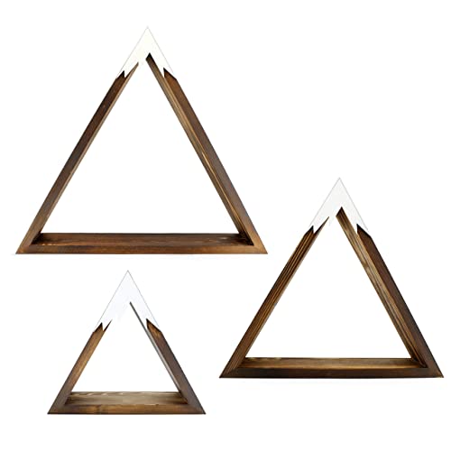Image of AuldHome Rustic Boho Mountain Shelves (Nesting Set of 3); Mountain-Shaped Wooden Floating Decorative Shelves