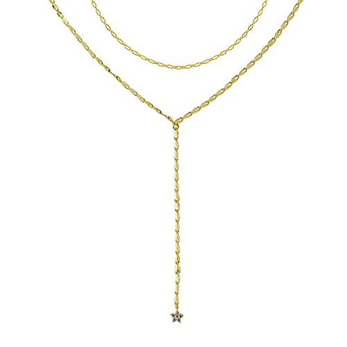 Collier plaqué or long lasso Y avec étoile strass pour un éclat haute joaillerie fin et durable