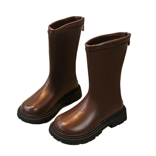 Girls Side Zipper Boots Fashion High Tall Riding Boots Non-Slip Square Toe Lug Sole Chunky Shoes for Winter
