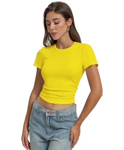 Women Casual Basic T Shirts Top Y2k Crop Tops Trendy Tight Tshirts Tee Slim Fit Clothes2