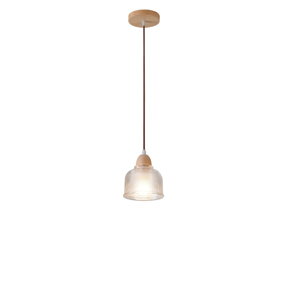 Lustre japonais bois verre E27 petite suspension luminaire couloir bar