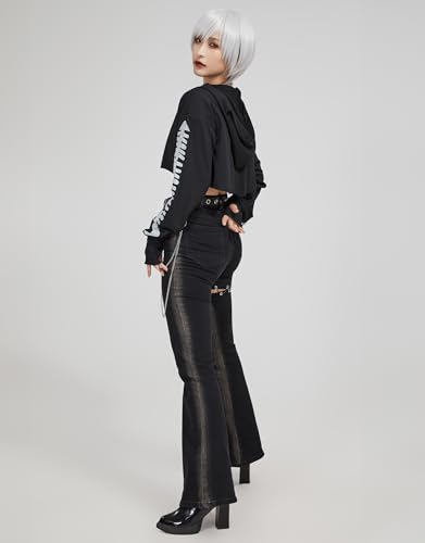 Women's Y2K Gothic Casual Bell Bottom Flared Jeans Pants with Waist Belt and Chain Accessories4