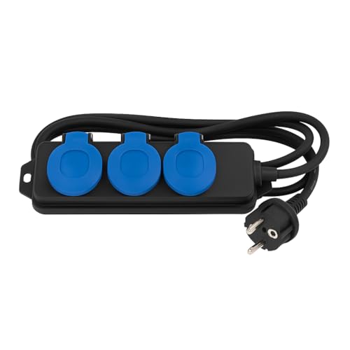 RASMACOR - Base de Enchufe Exterior Estanca IP54 – 3 Tomas Schuko 250 V / 16 A – 3.680 W Máx – Cable 1,5 m – Caja Resistente Uso Exterior Jardin terraza - Alargadera 3 enchufes