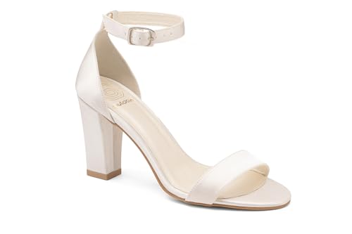 Butdam Brautschuhe Damen Sandalen Hochzeit Tanzschuhe Blockabsatz SAN 002 Satin Ivory/Creme (Ivory Creme EU Schuhgrößensystem Erwachsene Damen Numerisch M 40)