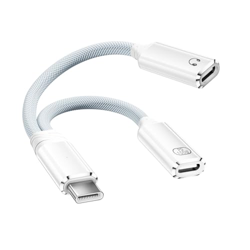 USB C Splitter 1 zu 2, USB C Doppelstecker mit 100W Laden, Kopfh&ouml;rer Adapter, USBC Y Splitter mit 16/Pro/Max, S24/S23, Laptop(Wei&szlig;)