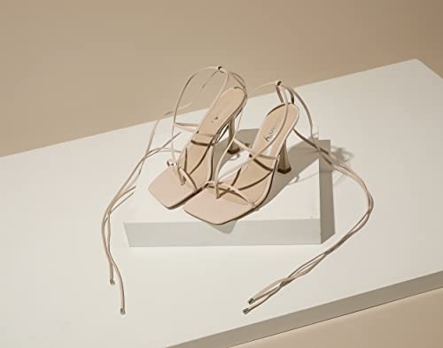 Vivianly Square Toe Lace Up Thong Heeled Sandals Strappy Stiletto High Heels Wedding Dress Size 9 thumb #3