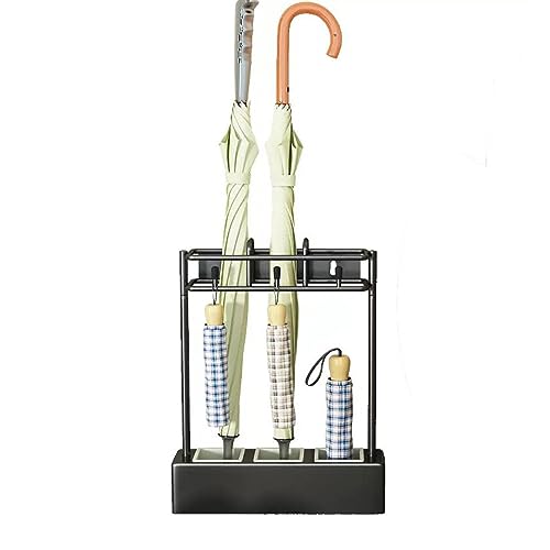 Portaspettamento dell'ombrello for la porta anteriore del corridoio ingresso, con gancio e vassoio di gocciolamento rimovibile, supporto dell'ombrello del metallo for l'ingresso, ufficio, 60x24x44cm
