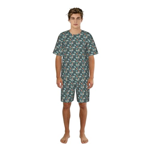 Pyjama court éléphant pour homme 2 pièces en satin léger