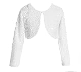 Big Girls Girls Long Sleeve Sequin Flower Girl Cardigan Shrug Bolero Dress Coat White 8 (22JK61S)