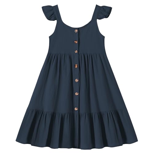 Toddler Baby Girls Summer Dress Ruffle Halter Sleeveless Casual Little Girl Dress with Button 18M-6T