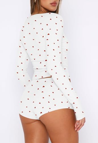 Image of REVETRO Fall Womens 2 Piece Pajama Sets Sexy PJ Shorts Y2k V Neck Long Sleeve Lounge Set Sleepwear with Button Down