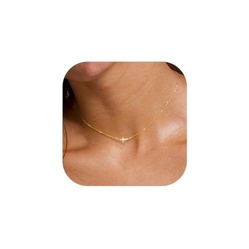 Cross Necklace for Women - 18K Gold Plated Cross Choker Necklace Gold Cross Necklace for Women Girls Dainty Gold Necklace for Women Gold Jewelry Christian Christmas Gifts