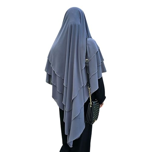 Yaqeen XL Khimar 3 layer Diamond cut Triangle Long Hijab Muslimah scarf one Piece Soft Crepe Fabric Headscarf Material Chadors Arabia Islamic Prayer Dress Muslim Shawls Body Cover (Grey)