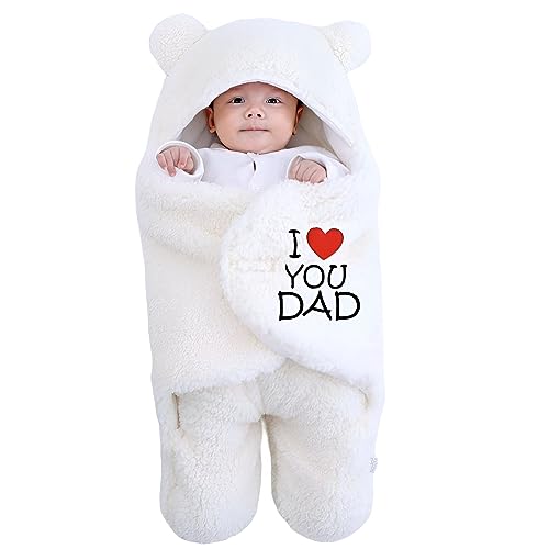 Image of Swissberry Baby Bedding Sets, Blankets Newborn Pack of Hooded Wrapper, Swaddler for Baby Boys and Girls, 0-6 Months, L 80 cm x B 80 cm, Pack of 2 pcs (White Polka & White Dad)