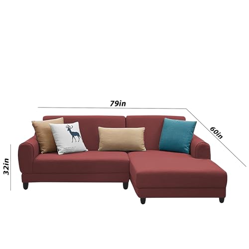 Image of Kraven RHS 4 Seater L Shape Sofa Set for Living Room (Maroon Fabric) Premium Fabric Sofa