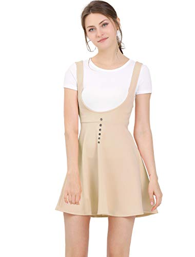 Allegra K Women's Christmas Button Decor Overalls Pinafore Dress Suspenders Skirt Medium Beige