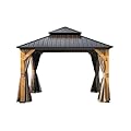 FEMICON Versatile 12'x12' Outdoor Gazebo with Cedar Frame and Steel Roof, Includes Curtains and Netting, Brown