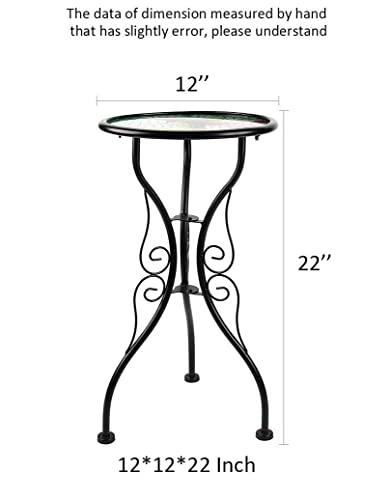 Liffy Mosaic Outdoor Side Table - Hummingbird Garden End Table - Small Patio Round Table - Glass Patio Side Tables For Outdoor, Yard Or Lawn #TOP5