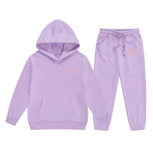 Unisex Kids Fleece 2 Piece Outfits Girls Boys Bow Print Hooded Sweatshirt and Jogger Sweatpants Sweatsuit Set for Toddler2