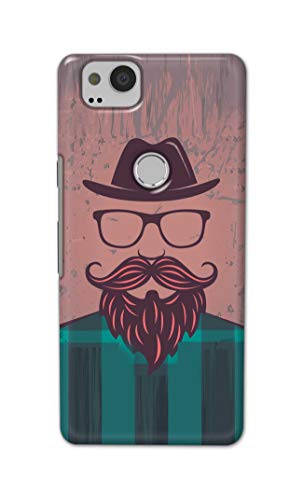 Image of PRINTFIDAA Man Icon with Beard Shirt Hipster Printed Designer Hard Case for Google Pixel 2 Back Cover -(e) RPM1001