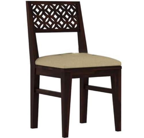 Image of Sheesham Wood 4 Seater Dining Table with 2 Cushion Chairs and 1 Bench for Living Room Home Office Dining Room Wooden Furniture Dinner Table Set (Walnut Finish) |