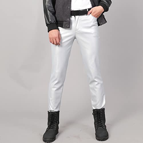 Pantalon en cuir pour homme ajusté vêtement élastique chic de loisirs