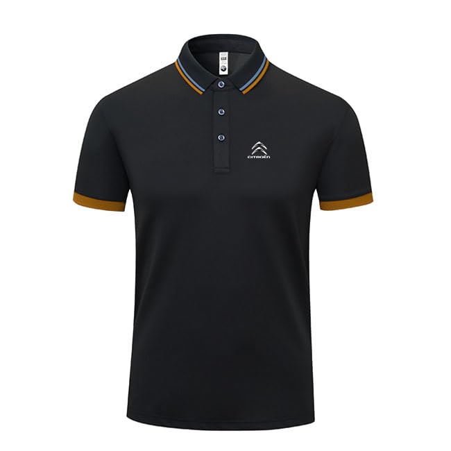 Polo respirant homme femme FCOIN noir manche courte col rayé