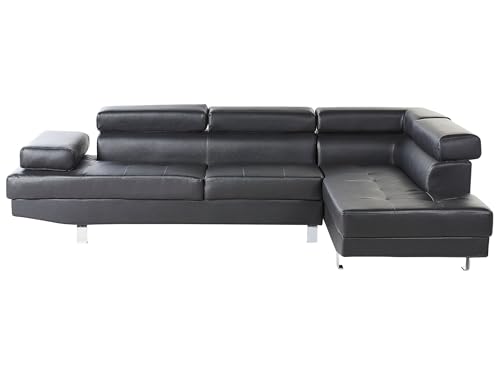 Canapé d'Angle Design en Cuir PU Noir avec Appuis-têtes Réglables pour Salon Moderne Beliani