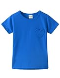 Noomelfish Girls Short Sleeve Heart Pocket T-Shirts Casual Cotton Tee Tops Blouse, Royal Blue, Size 5-6 Years