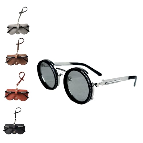 Adjustable Tint Sunglasses with Glasses Case, 1-9 Gears Rounded Polarized Glasses with ND Filter Lenses for Men Beach Shady