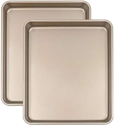 11 Inch Baking Sheets for Oven, Shinsin Nonstick Toaster Oven Pans Heavy Carbon Steel 11X9 Inch Quarter Sheets Pan for Baking, 1 Inch Deep Toaster Oven Tray Replacement (Gold)