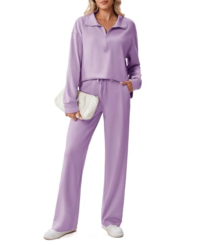 Image of PINSPARK 2 Piece Sets for Women 1 /2 Zip Sweatsuit Loose Fit Sweatshirt Straight Leg Pants 2026 Matching Outfit Fall Tracksuit