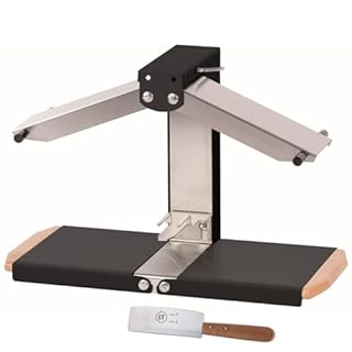 LOUIS TELLIER - Appareil à Raclette Brezière PREMIUM+Couteau Raclette - Noir Poignées Bois - Fabrication Française - Pour 1/4 ou 1/6 de Meule - Rampes Chauffantes Réglables - Pliable - 1000W