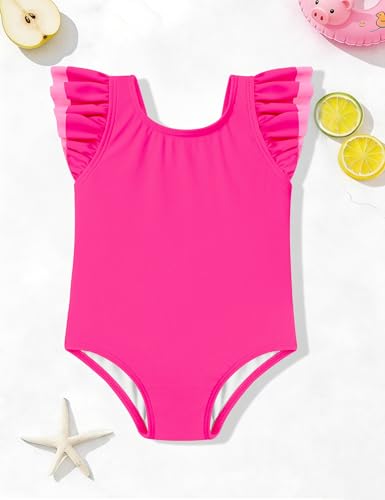Image of oklady Toddler Swimsuit Girls One Piece Ruffled Girls Bathing Suit Bow Strap Swimwear Size 12M-4T