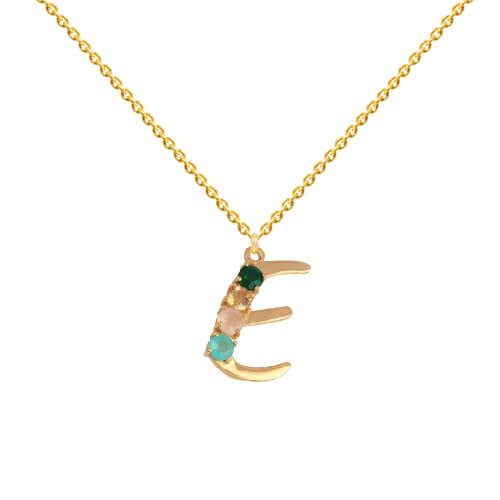 Pendentif Or Initiale E pierres pastel pour femme, collier alphabet tendance
