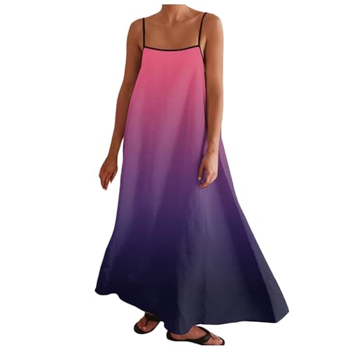 Genérico Vestido Maxi para Mujer, Recorte en contraste, Tirantes de espagueti, Trajes de verano, Vacaciones, Vestidos Largos sin Mangas pin up, rosa fuerte, S