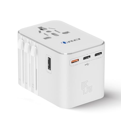 Image of OREI 25Watt Universal Travel Adapter | 2 (USB C) 1 (USB A) 4-in-1 Universal Power Adapter | | Type C, A, G, I Compatible | Universal Chargers for All Devices Compatible 150+ Countries