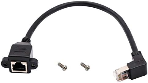 AAOTOKK Cat 6 Ethernet Cable 90 Degree Down Angle RJ45 Male to Female Shielded Ethernet Network Connector Screw Panel Mount Extension Cable for Router, Modem (30cm/1ft Down)